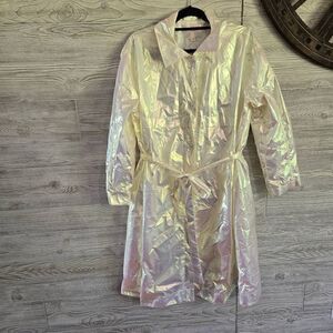 Paskal Reflective Transformer Metalic Raincoat Long Womens SZ M Iridescent